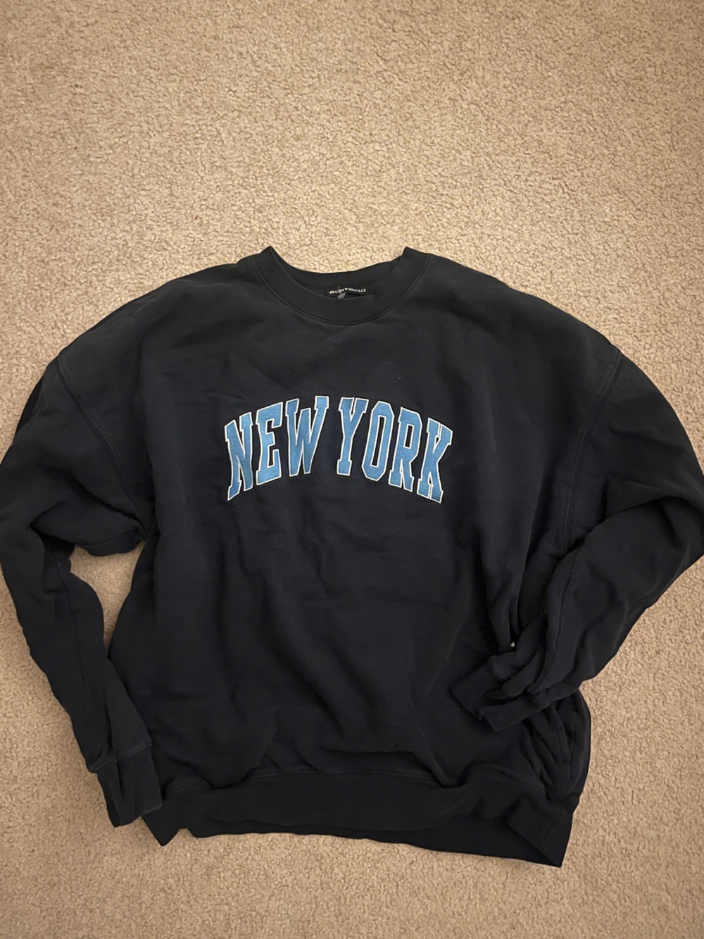 Brandy Melville Navy Crewneck Sweatshirt with Light Blue "NEW YORK" Graphic